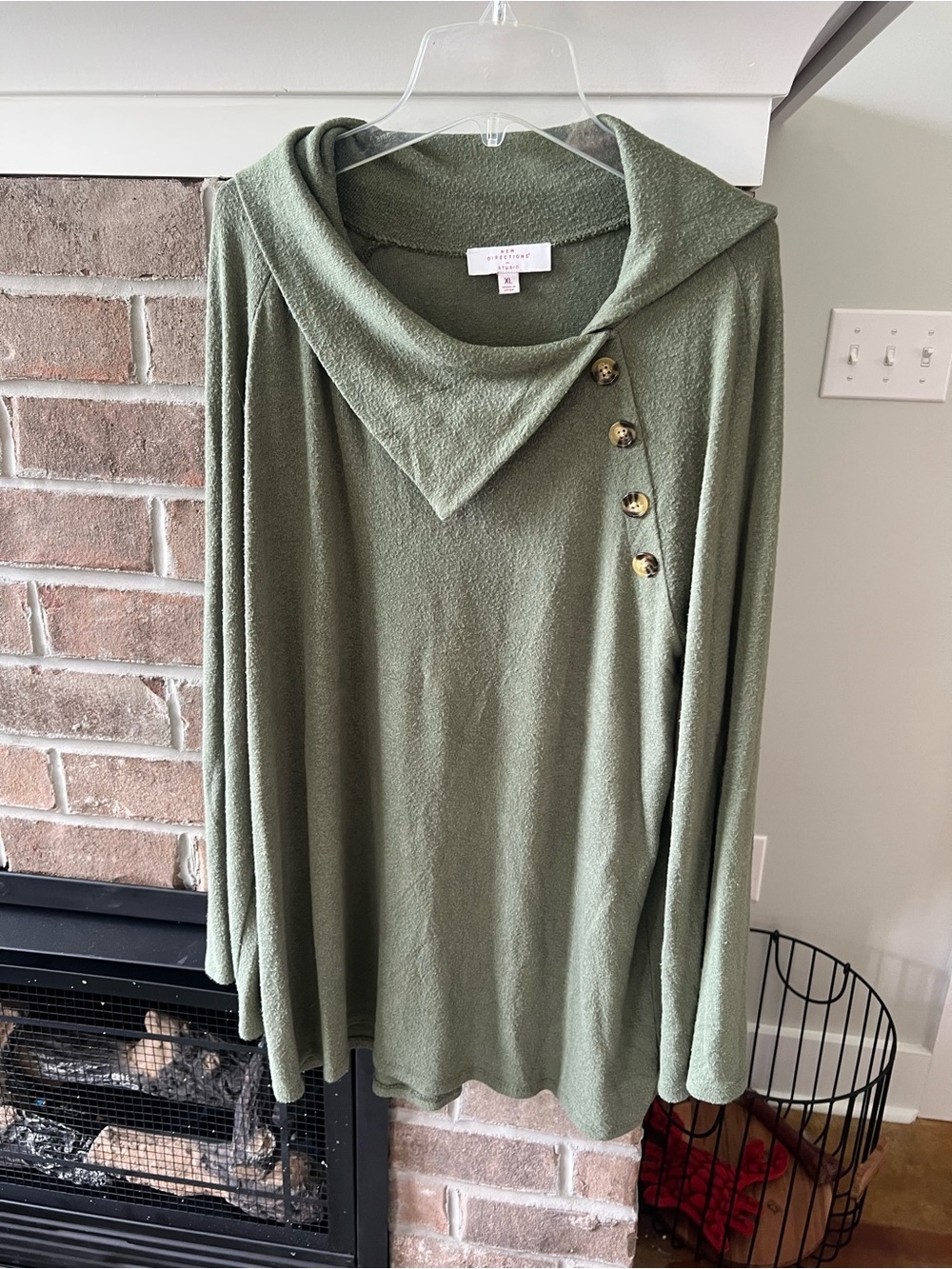 new directions Olive Green Cowl Neck Sweater with Side Buttons